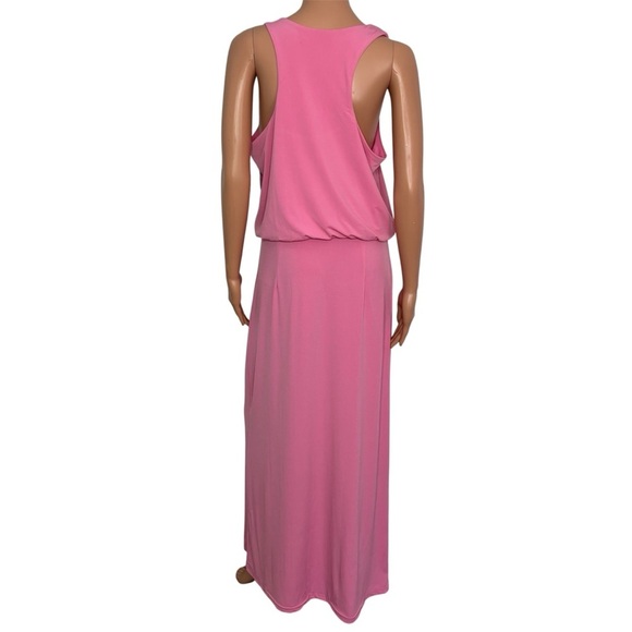 BOSTON PROPER Scoopneck Blouson Slit Midi Dress in Sachet Pink Size Medium - Picture 3 of 7